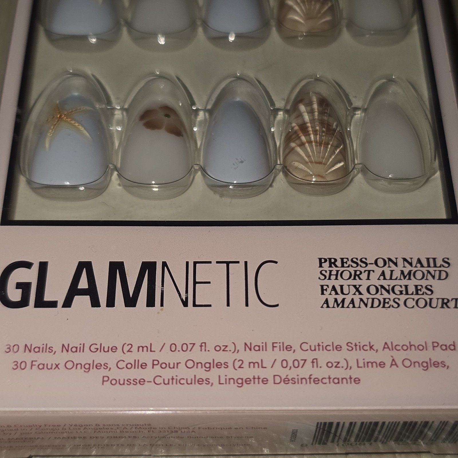 Celebritips Lot Short Almond/Coffin Pink + Remover & Glue/Glamnetics Seashell