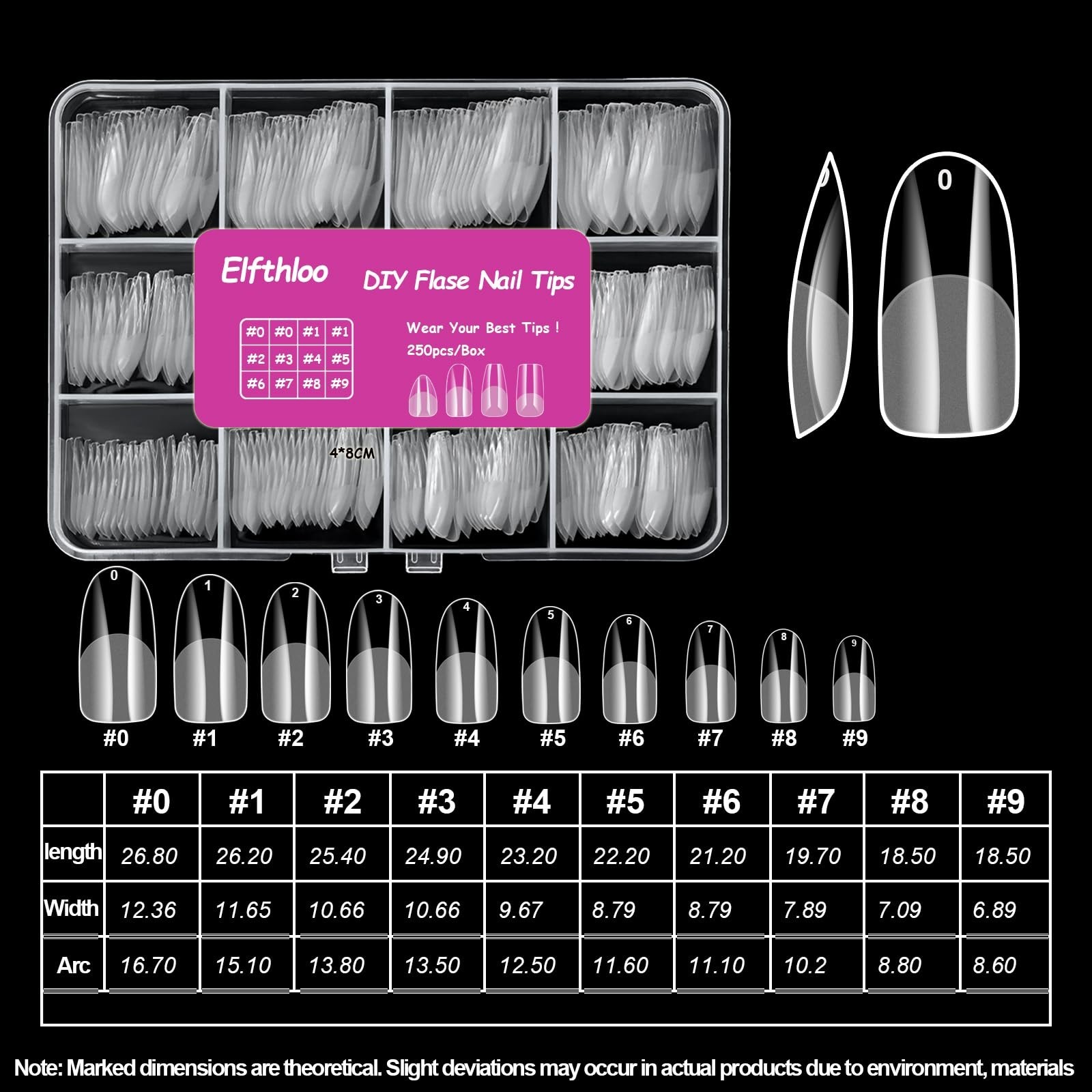 1000PCS Clear Acrylic Nail Tips – 4 Shapes, 10 Sizes, Half Matte Full Cover for