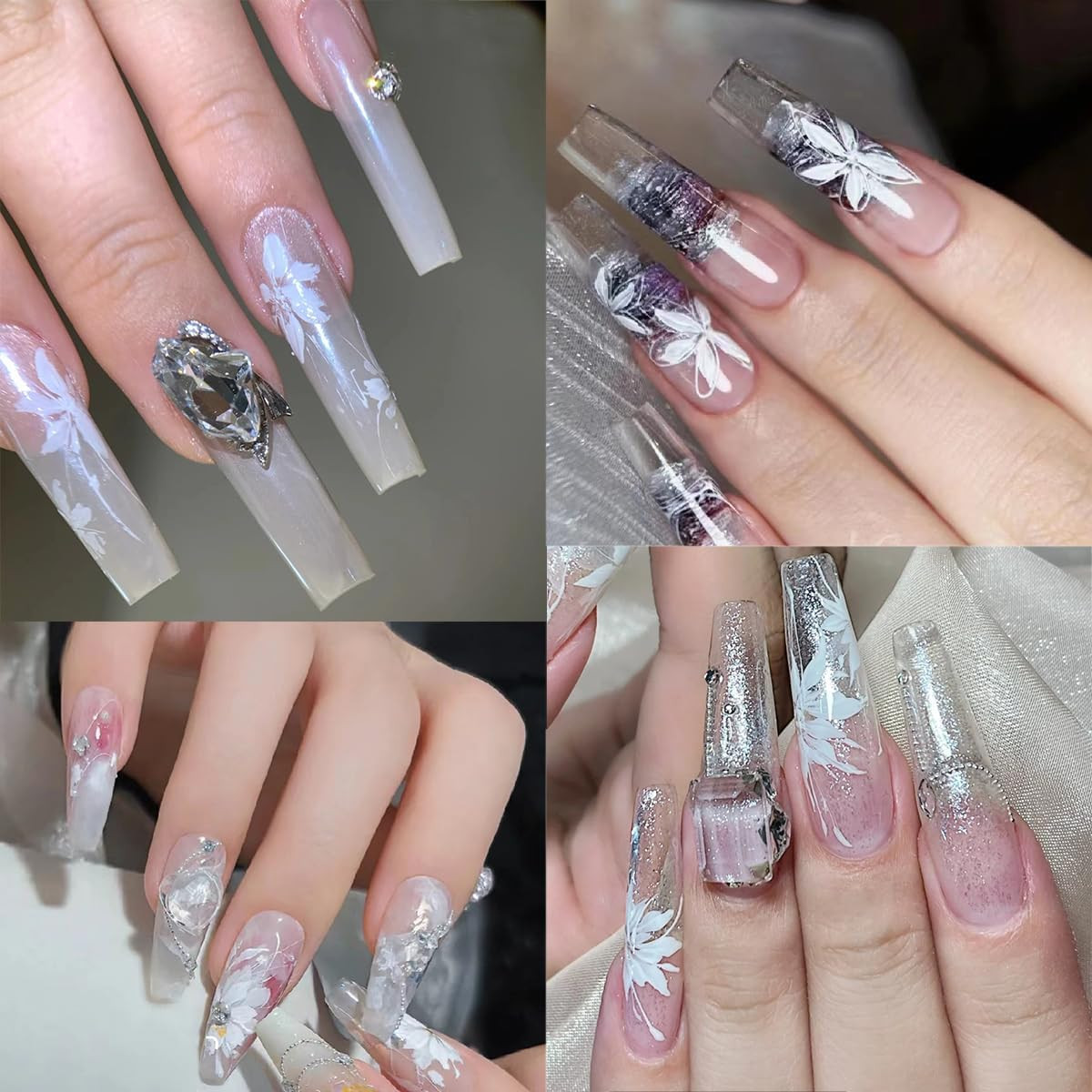 10Roll/Box White Flowers Nail Foil Transfer Stickers for Nail Art Design 3D Holo