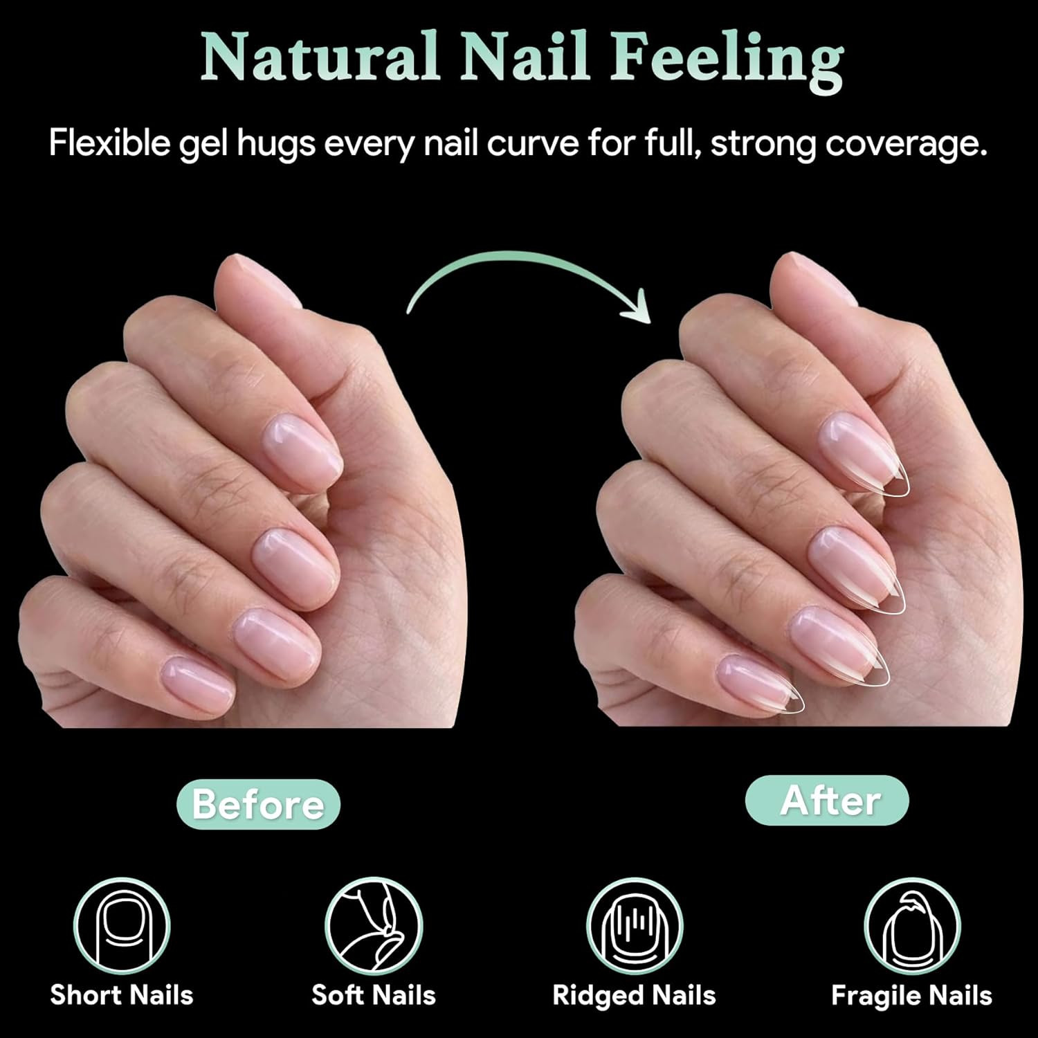 Short Almond Nail Tips, 15 Sizes 240 PCS Clear Acrylic Soft Fake Nails Gel Nail