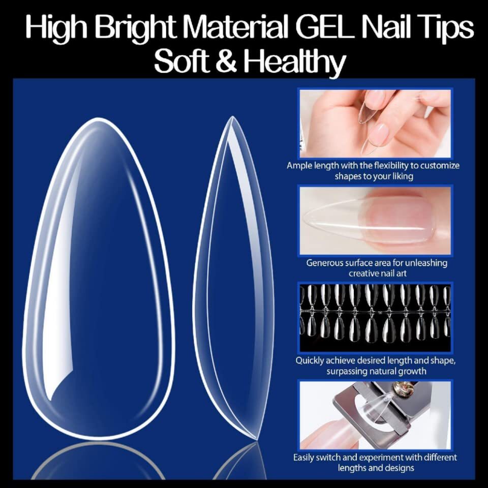 Gel X Fake Nail Tips – 216pcs Medium Pre-Shaped for Long-Lasting Almond