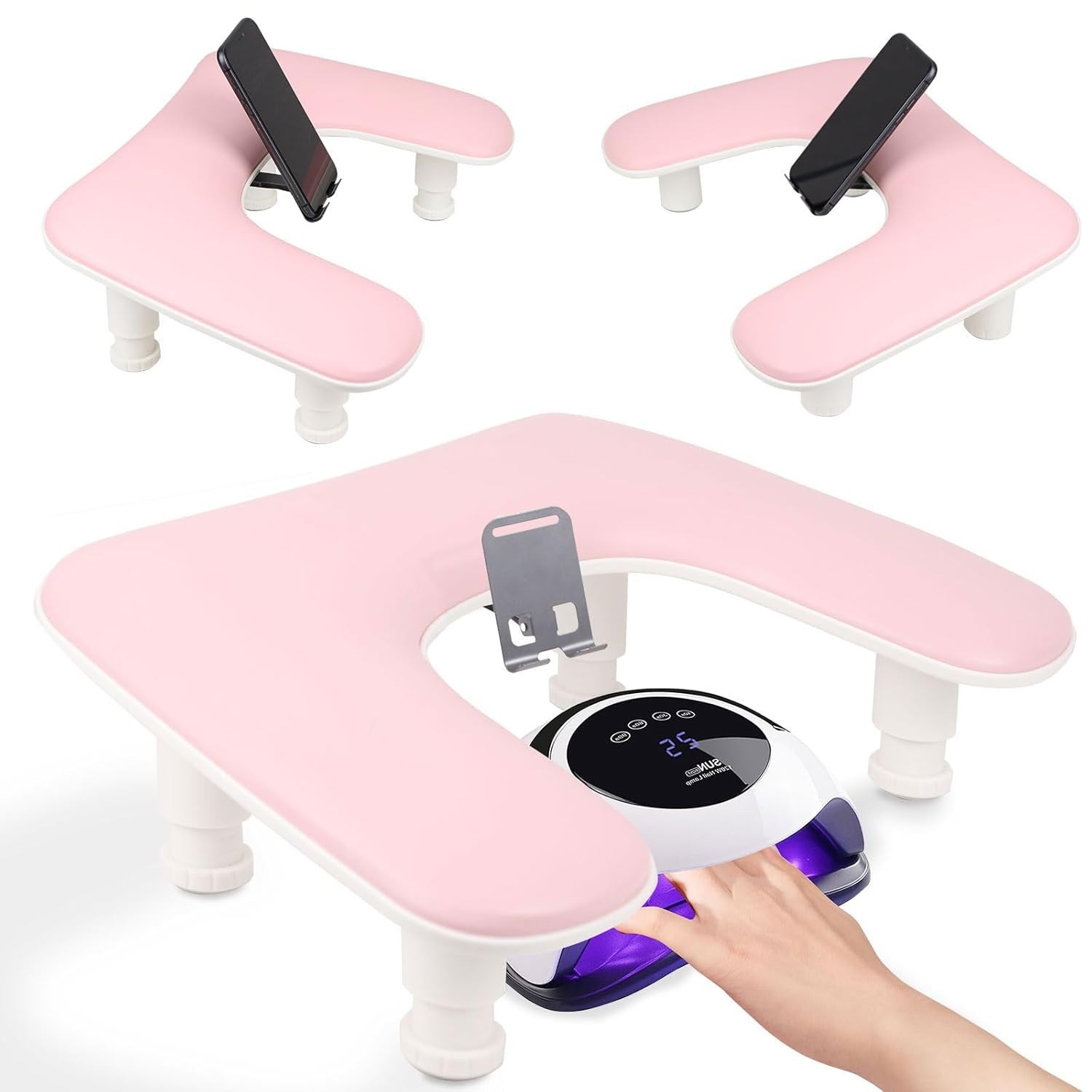 Arm Rest for Nails Tech with a Build-in Phone Holder,U shaped Adjustable Base…