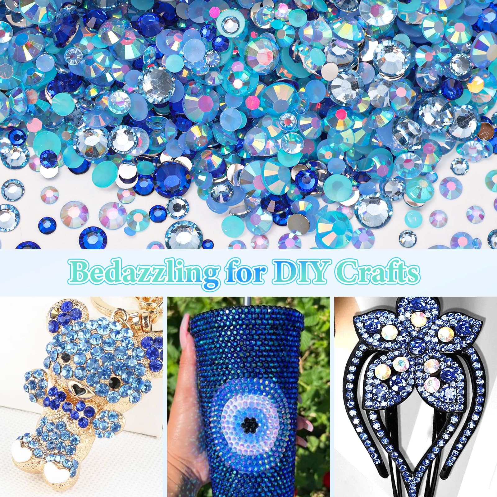 15000 Pcs Blue Resin Rhinestones for Crafting, Flatback 2-6 mm Gems Jelly Rhi…