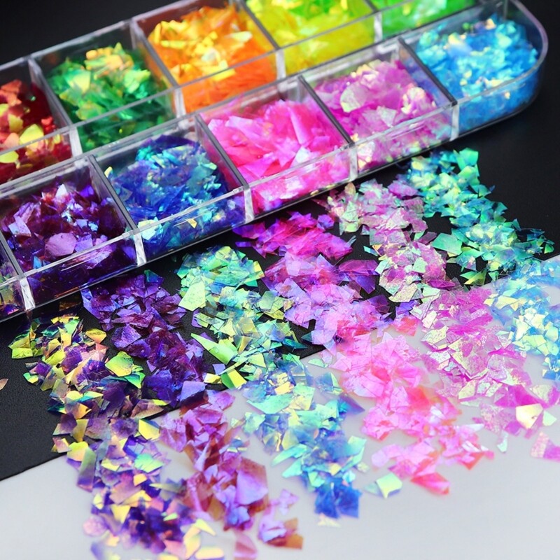 12 Grids Boxed Nail Art Glitter 3D Irregular Large Fragments