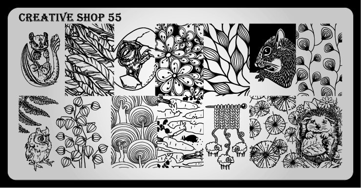 Creative Shop 55 Nail Art Stamp Plate Squirrel Woodland Forest Tree Egg Nuts