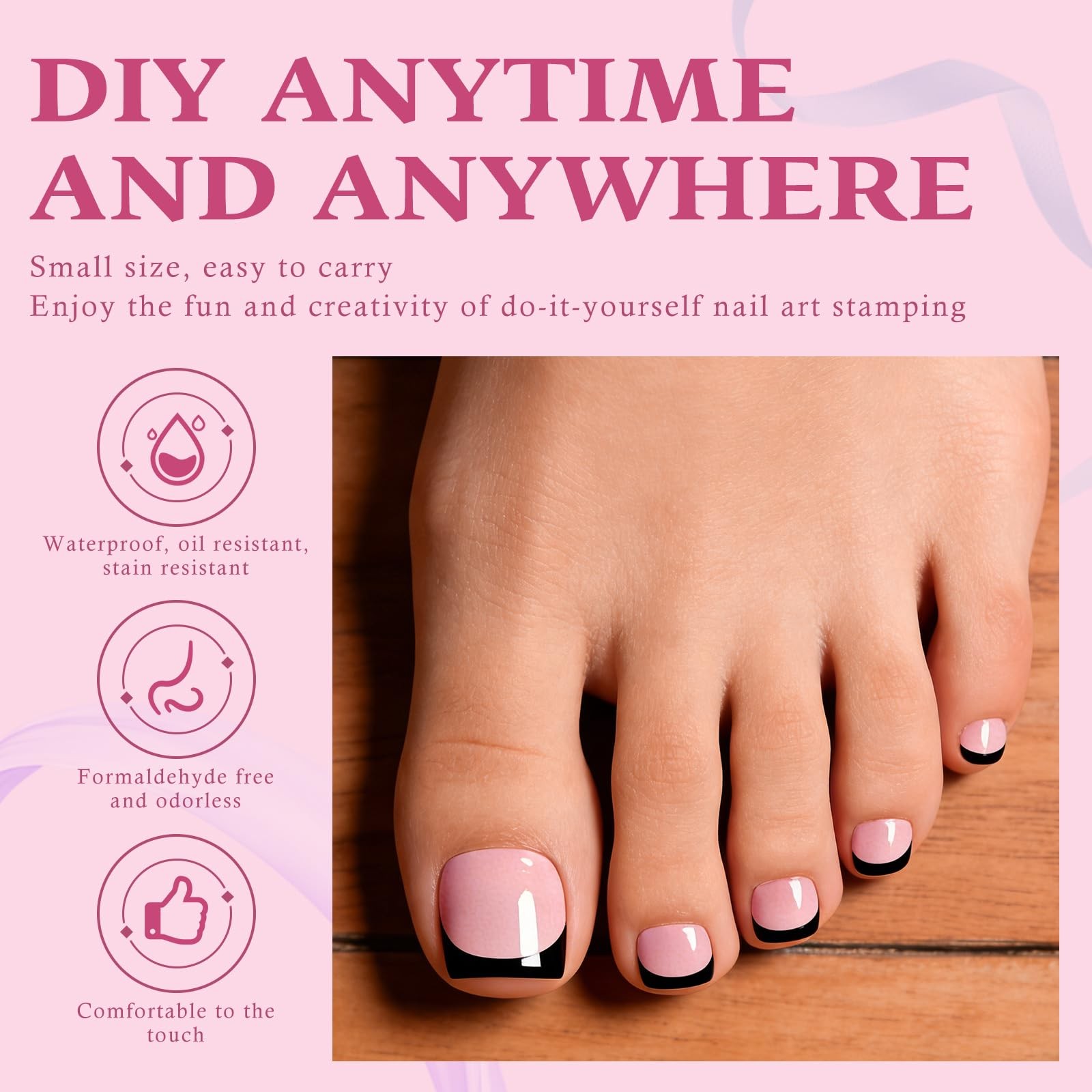 180pc Black French Tip Press on Toenails with Glue, French Tip Toe Nails Pres…