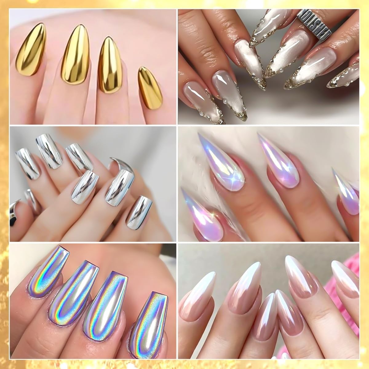 Ultra-Fine Chrome Nail Powder – 6 Colors for Elegant Nails & Manicure Bliss
