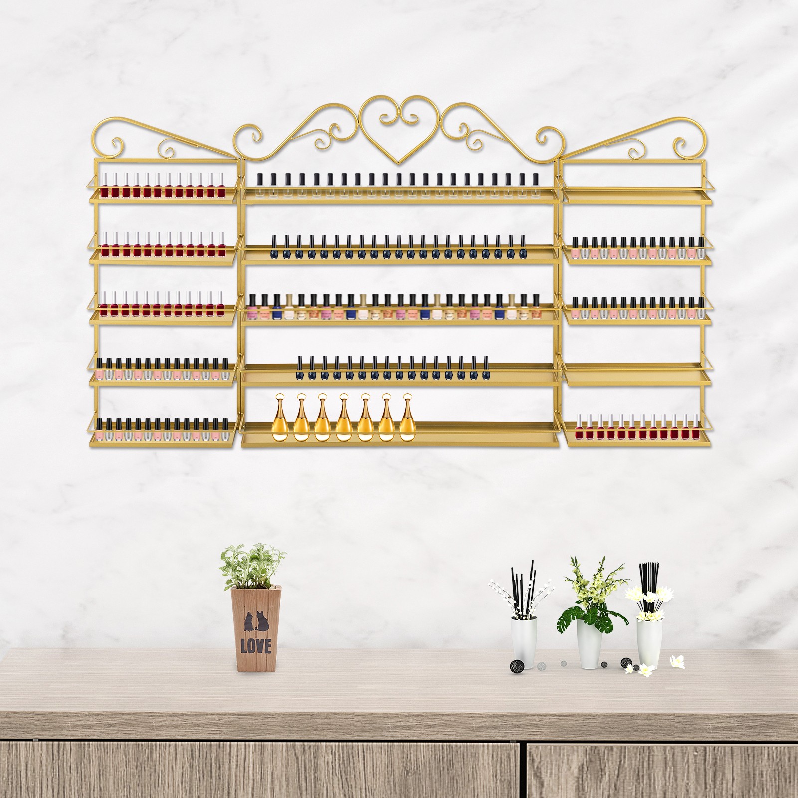 5 Tiers Display Middle Rack Wall-mounted Nail Polish Storage Shelf Tool Holder