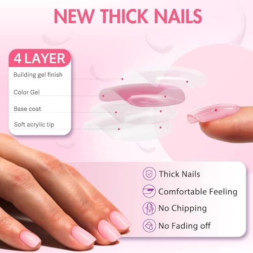 Grey Pink Press on Nails Short Square, Natural Short Gel glossy dusty pink