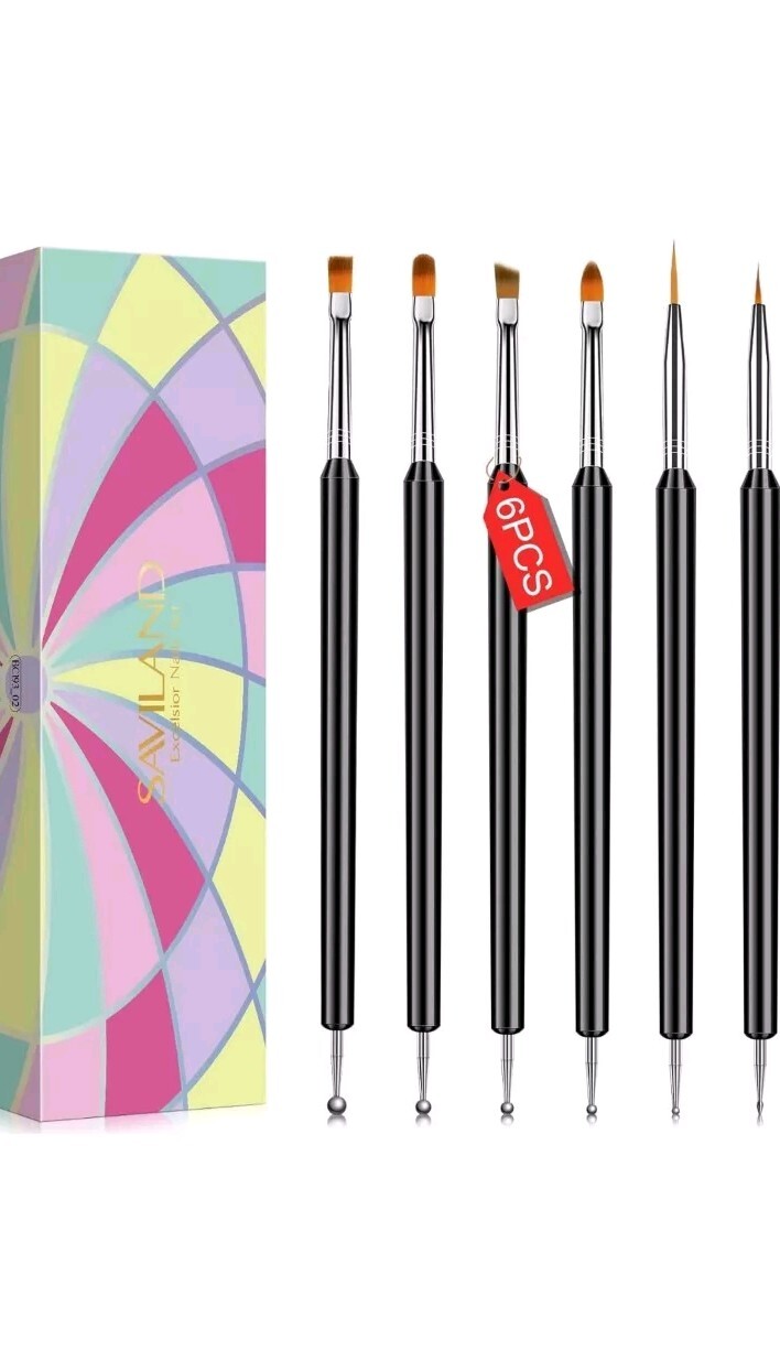 Saviland Nail Art Brushes Set – 6Pcs Double-End Nail Art Tools Professional Nail