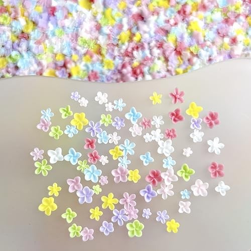 300Pcs Flower Nail Art Charms 3D Flowers for Nails Random Color multicolored