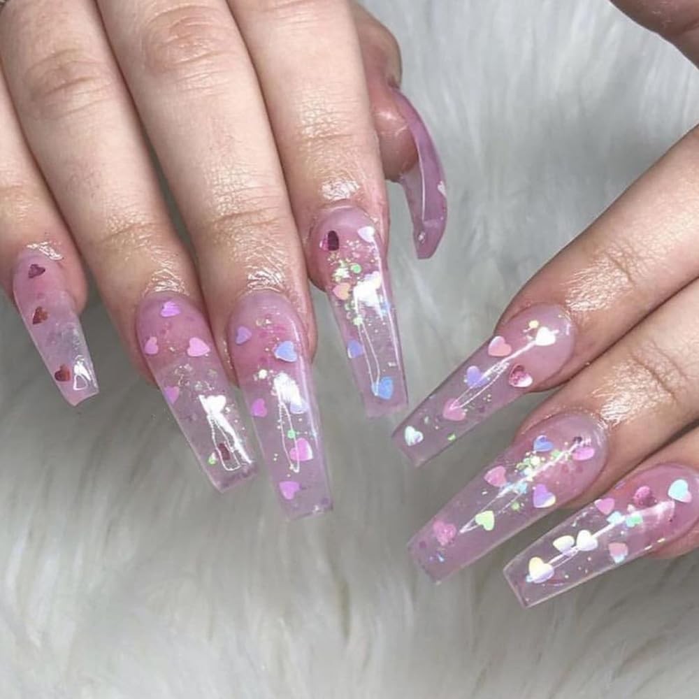 2 Boxes Colorful Heart Star Glitter for Nails Aurora Pink Nail Glitter Flakes…