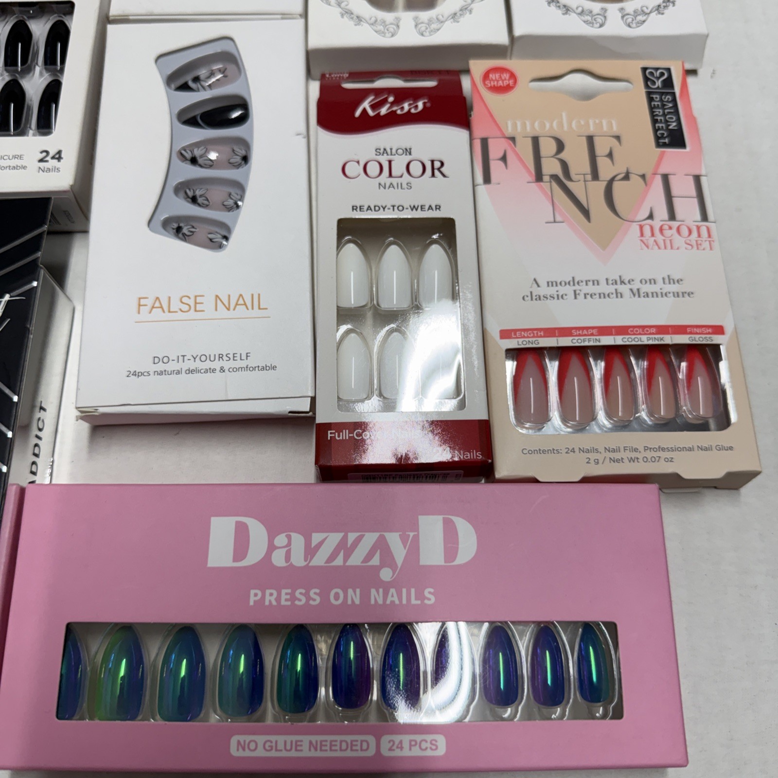Lot of 20 New Packs Fake Glamorous Nails Different Brands Lengths Colors Types