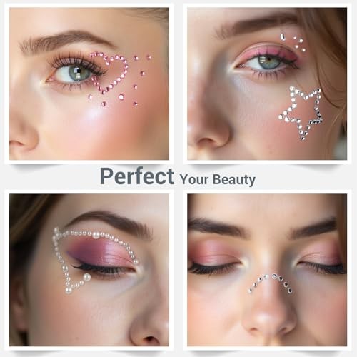 Self Adhesive Face Gems, Pearl Stickers, Love heart/Star/Moon/Round Multicolor