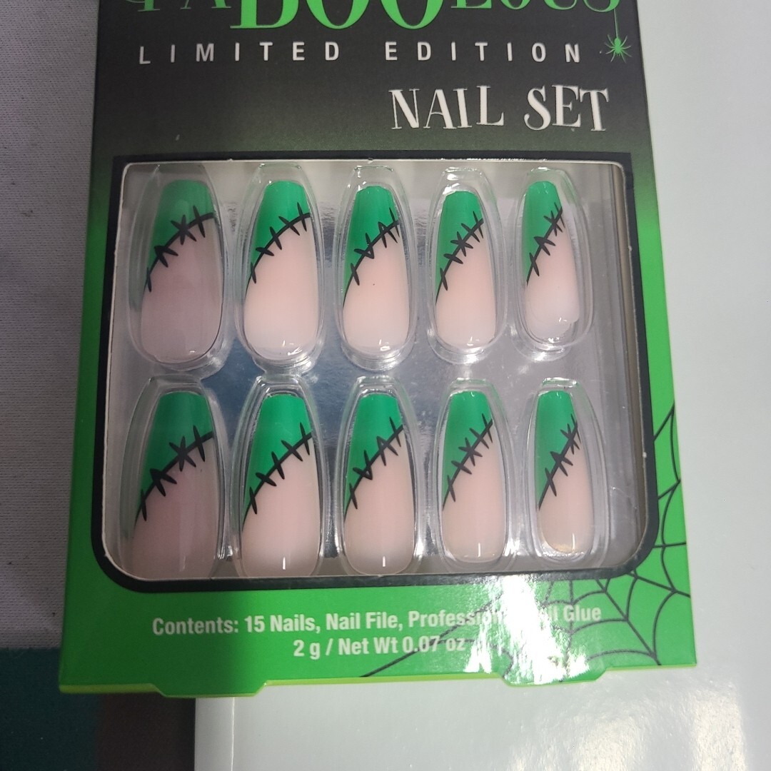 Faboolous Limited Edition Halloween Frankenstein Theme Nail Set Green Black New