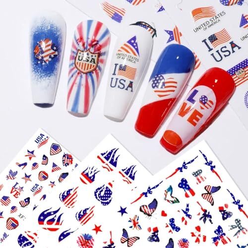 4th of July Nail Art Stickers, 8Sheets American Flag Patriotic Nail Decals