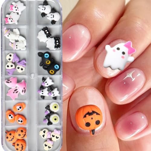 1Box Halloween Nail Charms Cute Ghost Pumpkin Mini Halloween Resin Bat Ghost