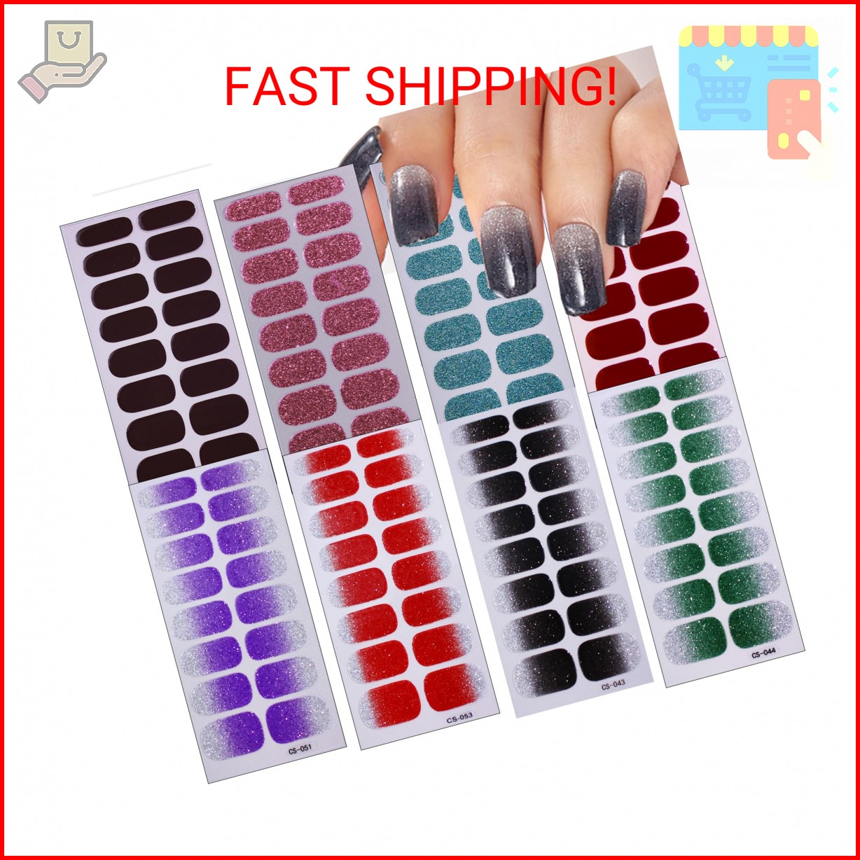 8 Sheets Semi Cured Nail Polish Strips Glitter Gel Nail Stickers for Nail Art So