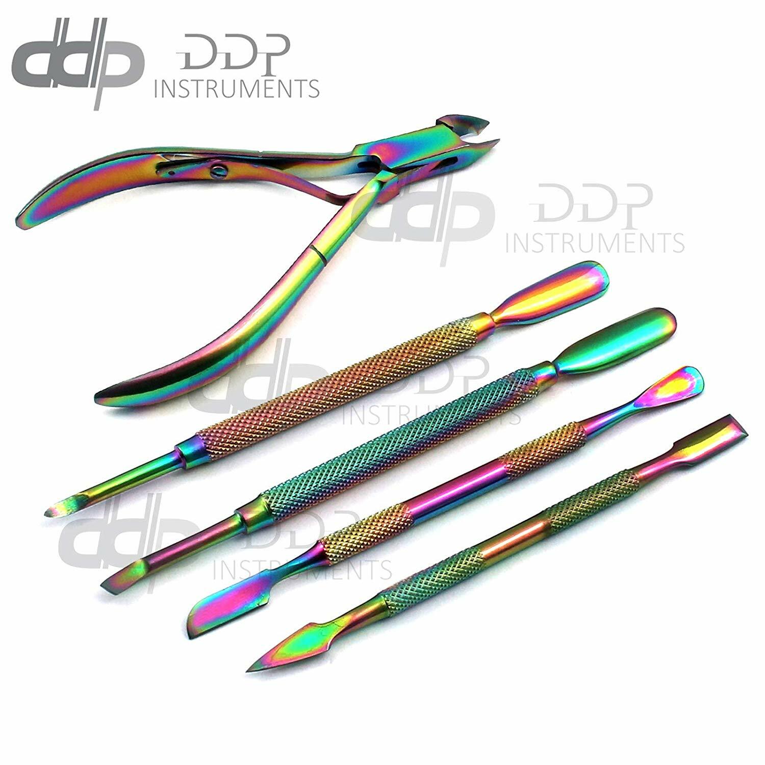 Manicure Nail ToolSet-Cuticle Nipper-Double End Pusher-Push Back Cuticle-RAINBOW