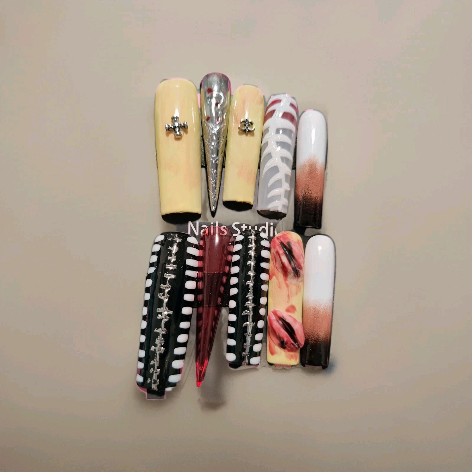 Custom Multicolor 3D Shiny Long Coffin Stiletto Press-On Nails Full Cover