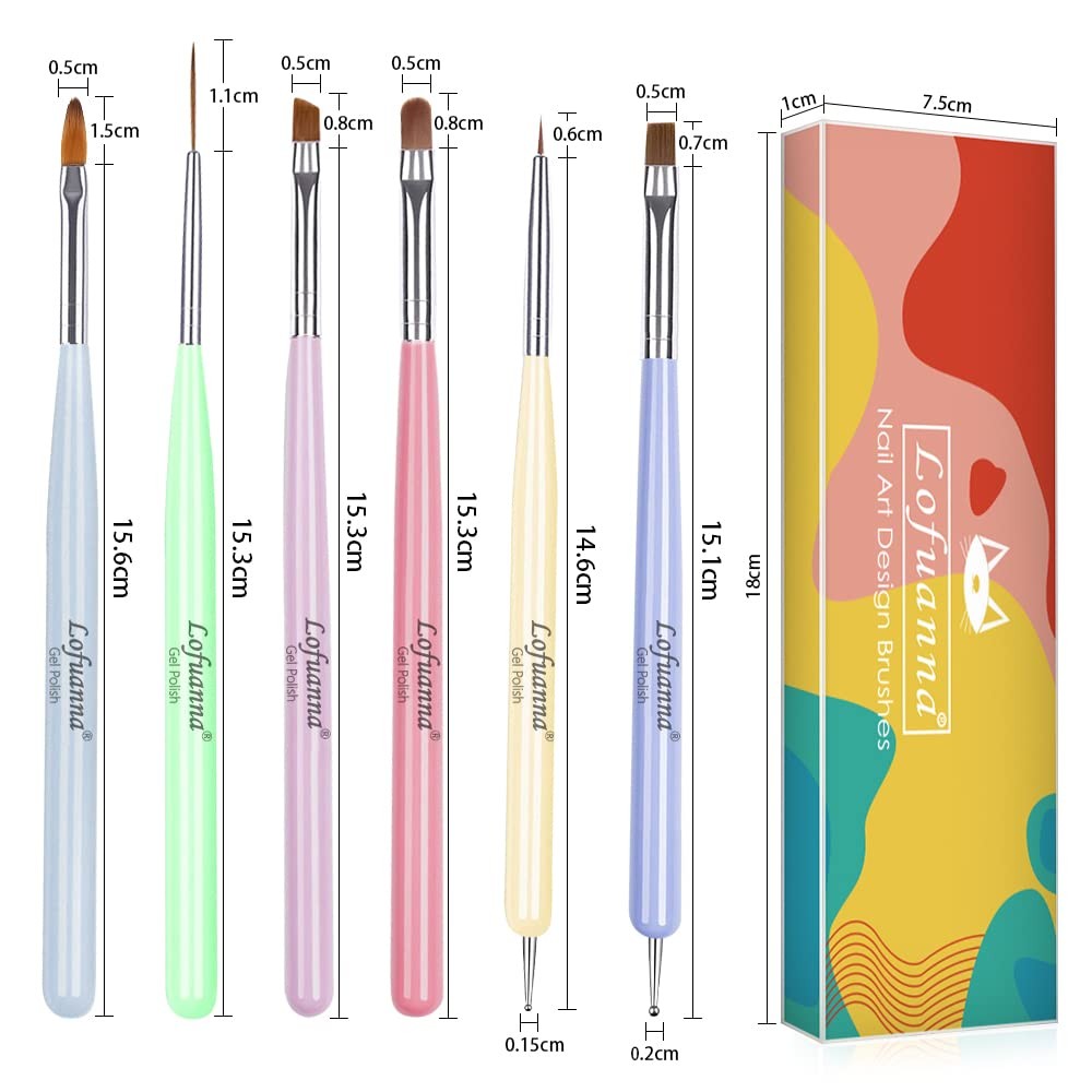 Nail Art Brushes Set 6Pcs Nail Tips Art Design Tools with Poly Extension Brus…