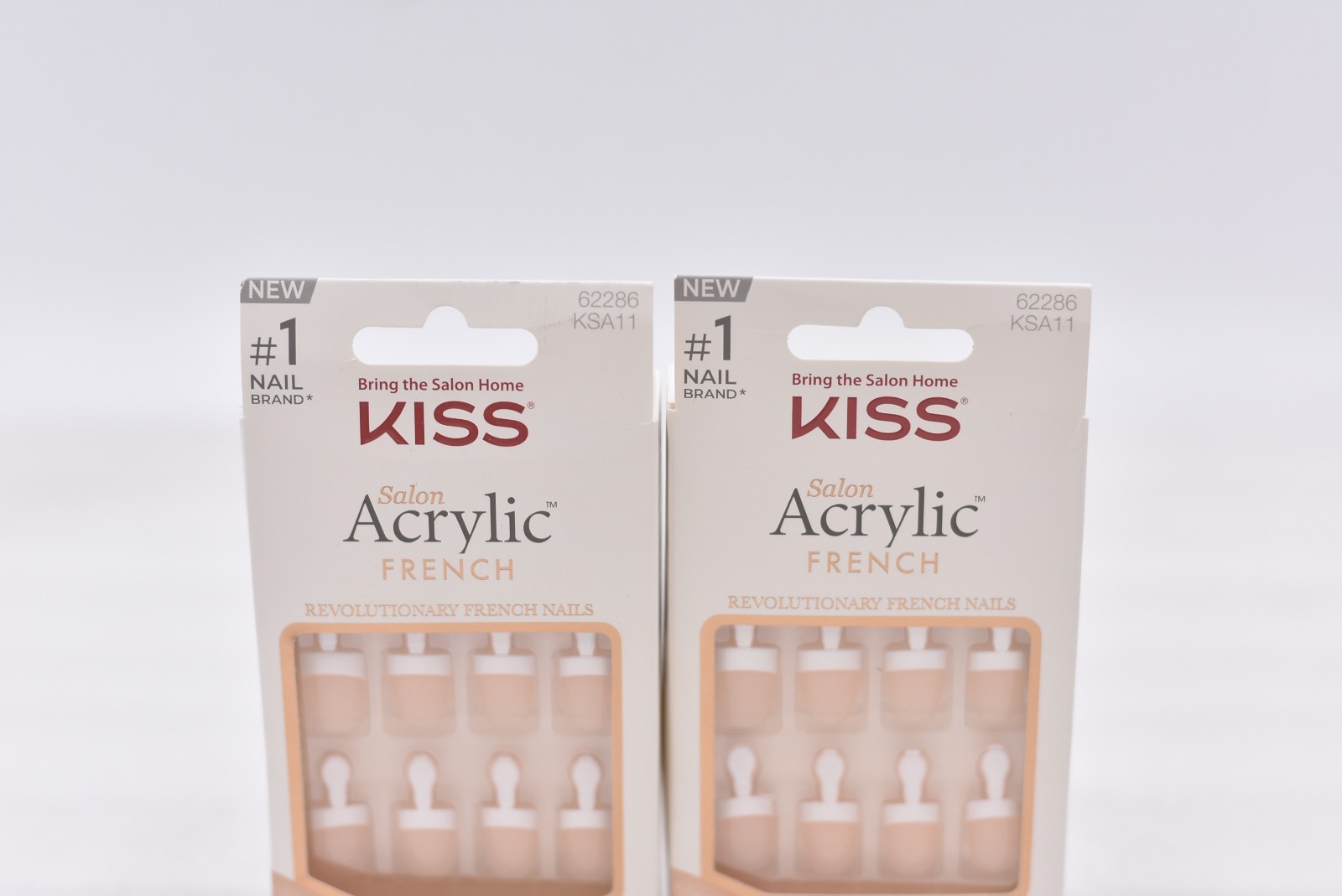 Lot of 2 Kiss Salon Acrylic French KSA11 Real Short Nails – 28 Nails