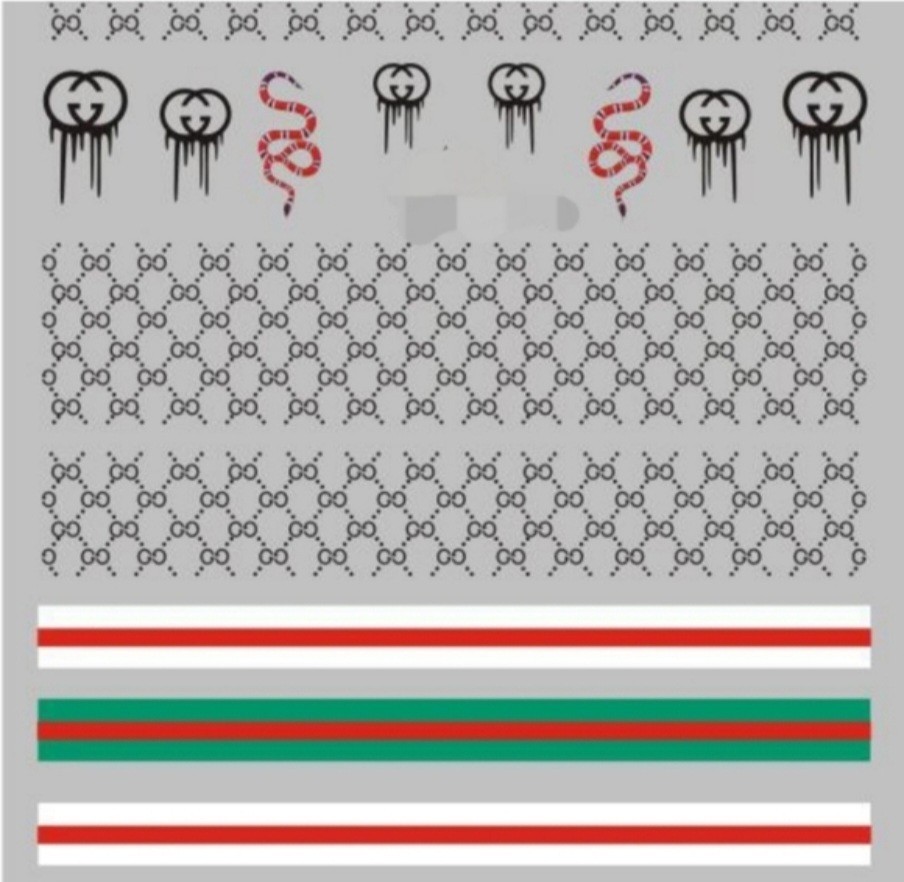NWT NAIL ART DESIGN SELF-SEAL STICKERS SOLID RED, BLACK & GREEN SNAKES N°28!