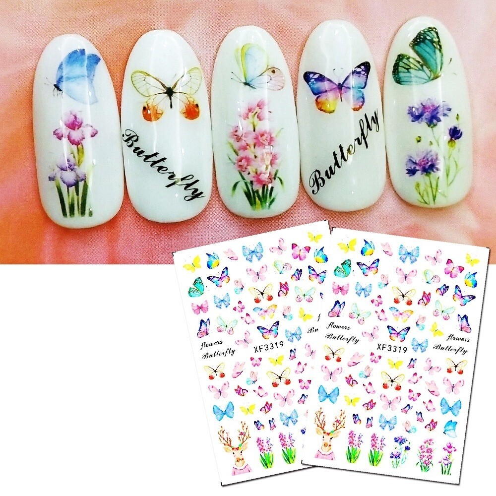 12 Sheets Set Nail Art Stickers Butterfly Bug Birds series Insects & Flower NS34