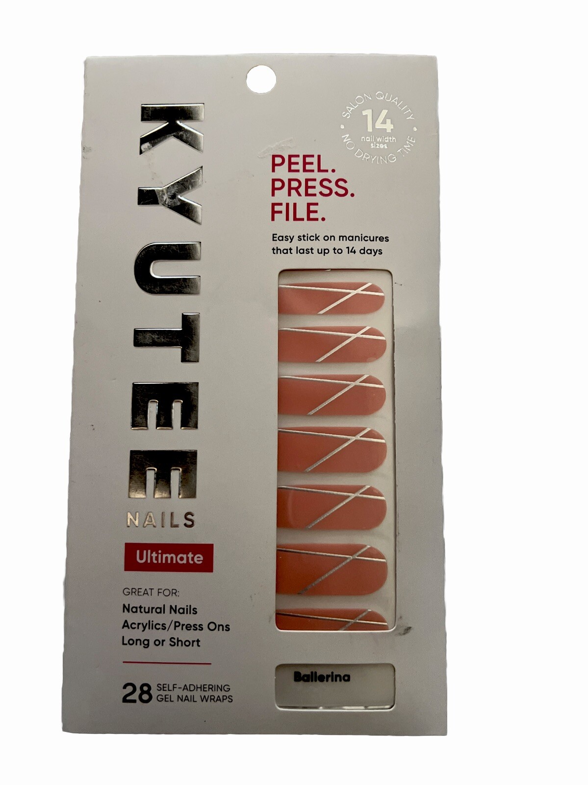 Kyutee Nails Peel. Press. File. Instant Gel Polish Manicure – Ballerina – 28pc