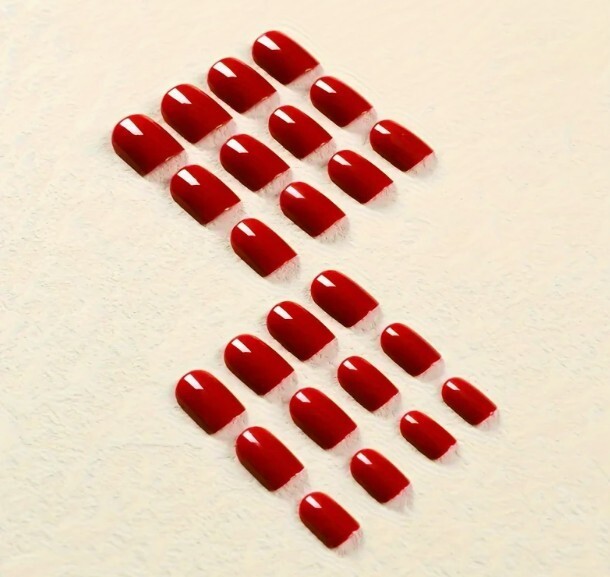 24 Matte Magenta maroon Chrome Rim Medium Square Press on nails glue on kit wine