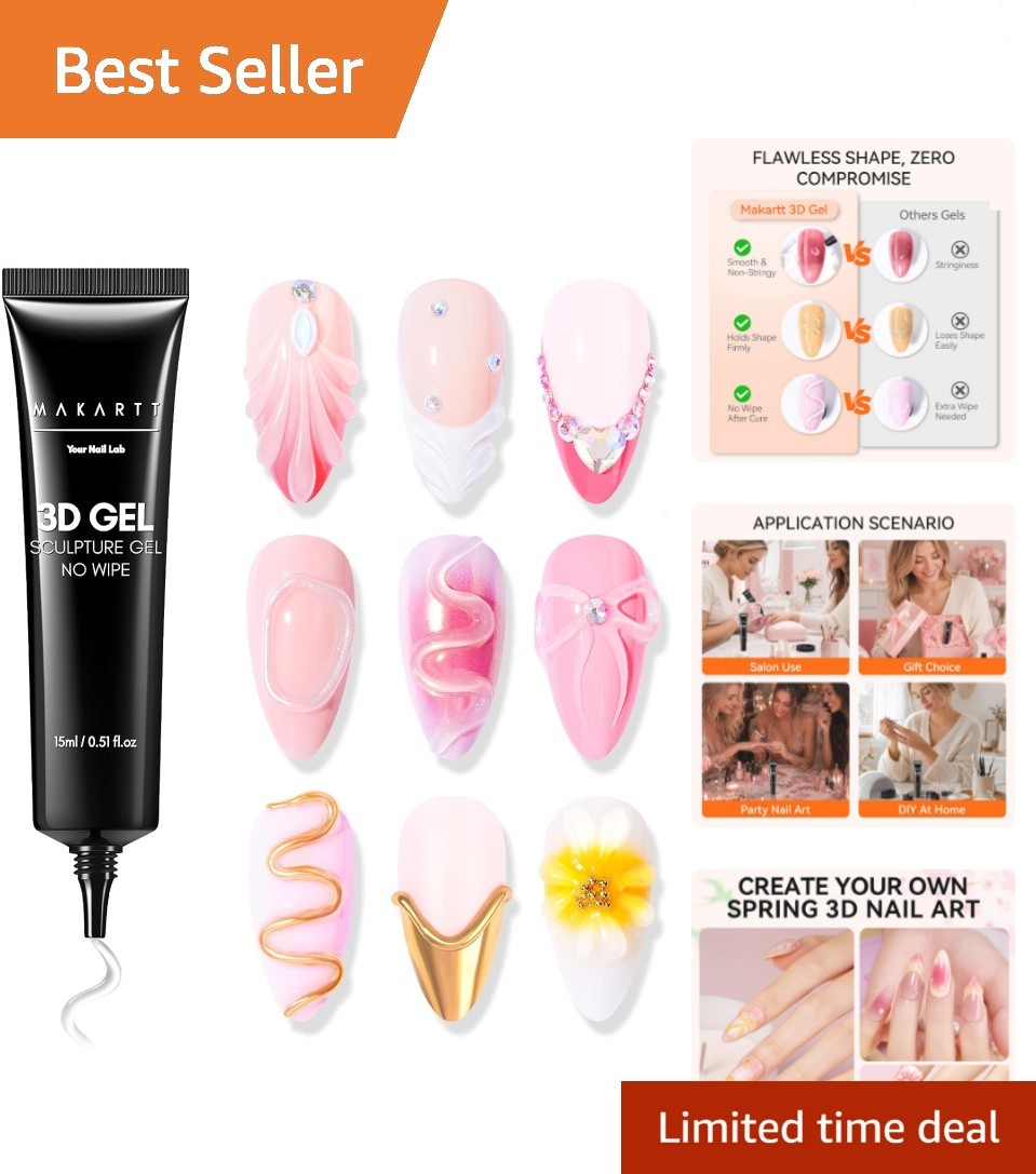 No Wipe Clear 3D Nail Gel – Perfect Sculpting Gel for Decoration & Gems – 15g