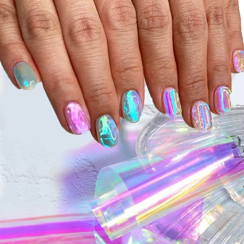 Broken Glass Nail Foil Effect Stickers Shattered Holographic Angel Paper Wraps