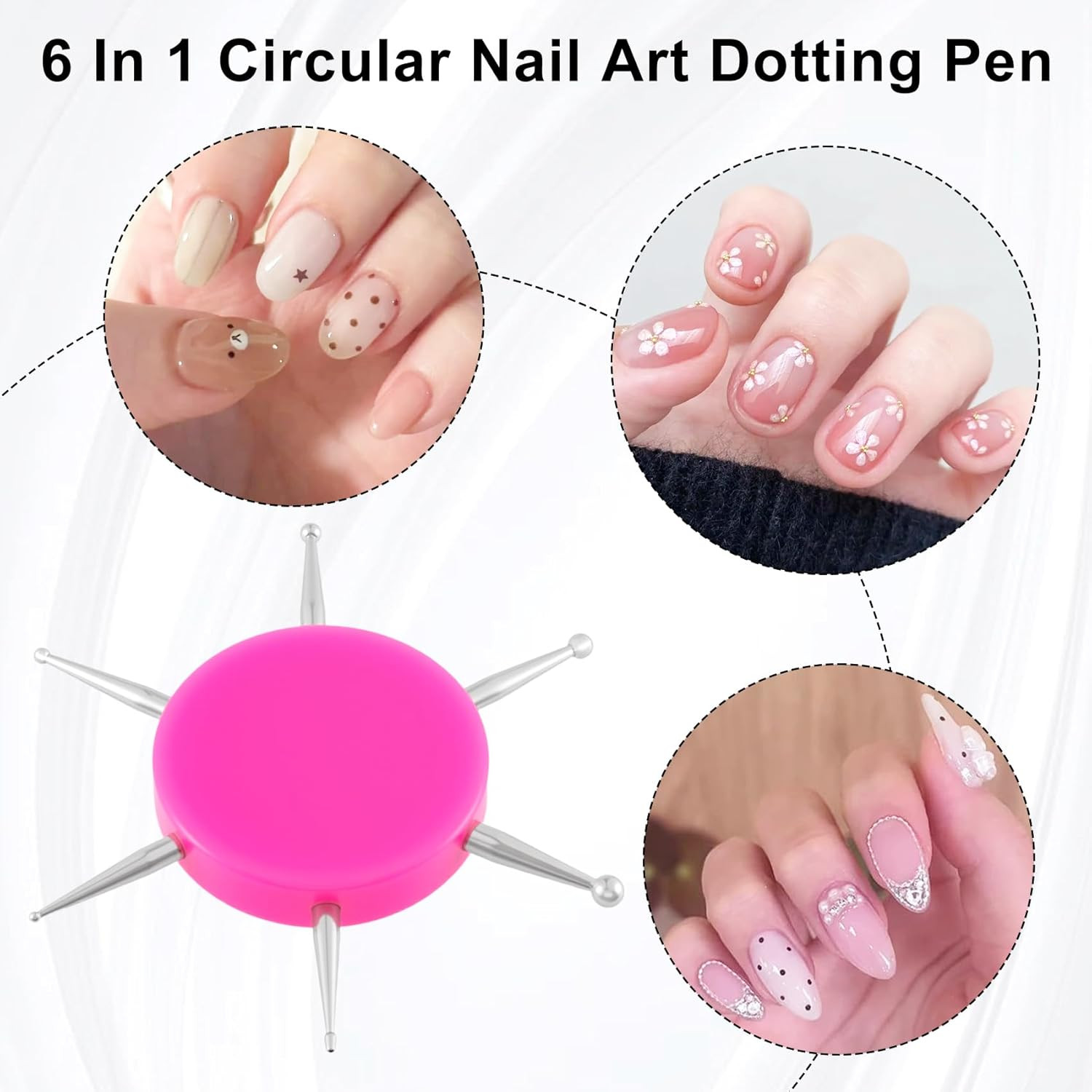 2Pcs Nail Dotting Tool, 6-In-1 Metal Dotting Tool Nail Art, Circular Nail