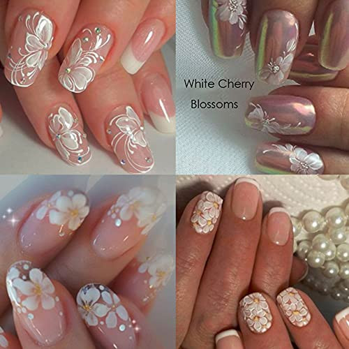 Flower Nail Stickers,3D White Cherry Blossoms Nail Decals Nail Art Supplies