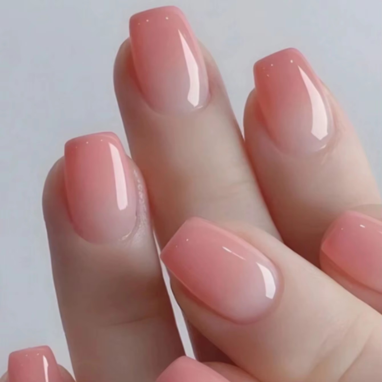 24pcs Glossy Pink Press-On Nails – Medium Square Full Cover Fake Nails