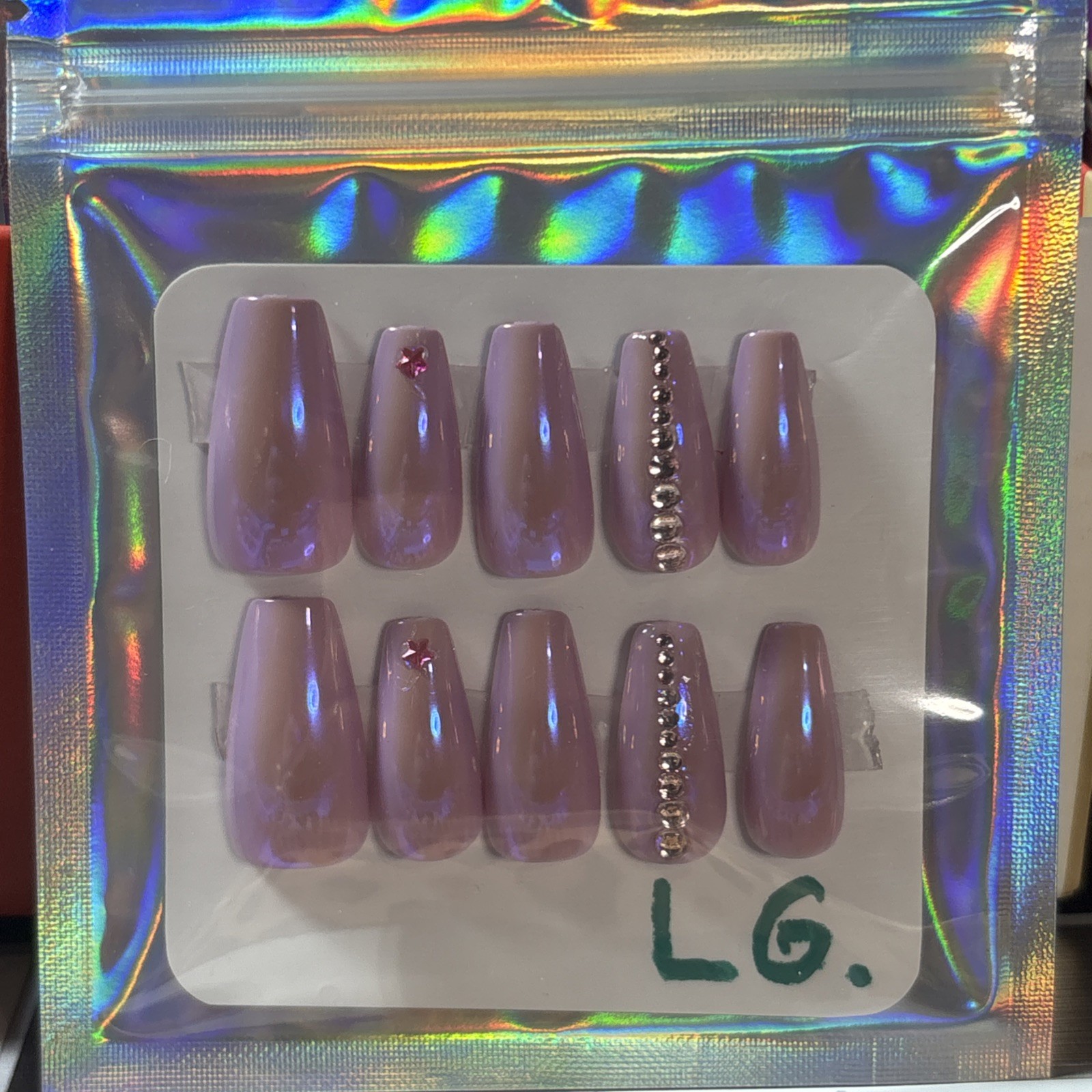 Customized Press On Nails Purple Lg Coffin Press on 3D