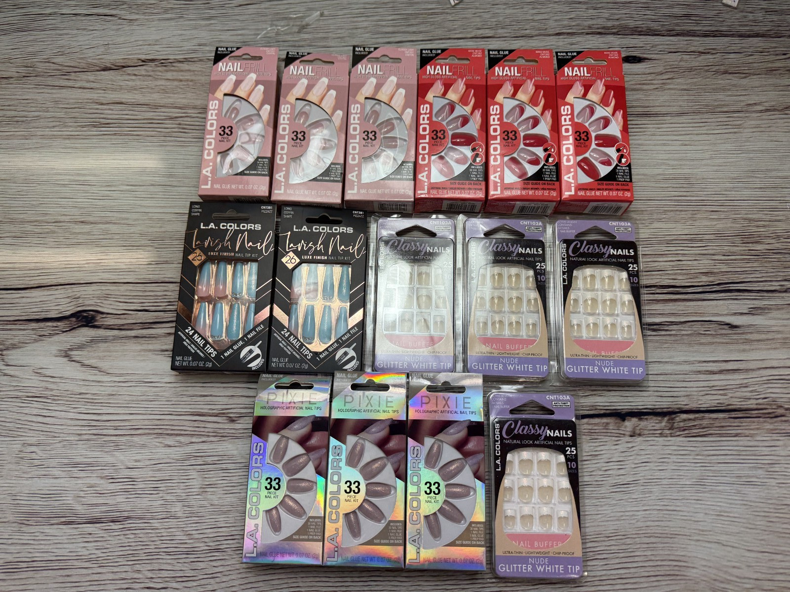 Lot Of 15 LA. Colors glue on nails all different styles NEW