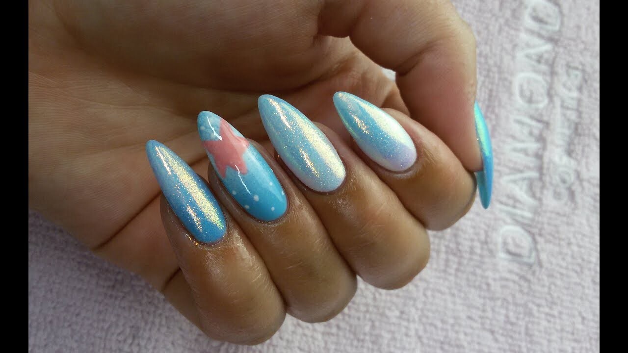 Nail Glitter Light Blue Mermaid Effect Iridescent Pearl Gold Shiny Mirror Nails