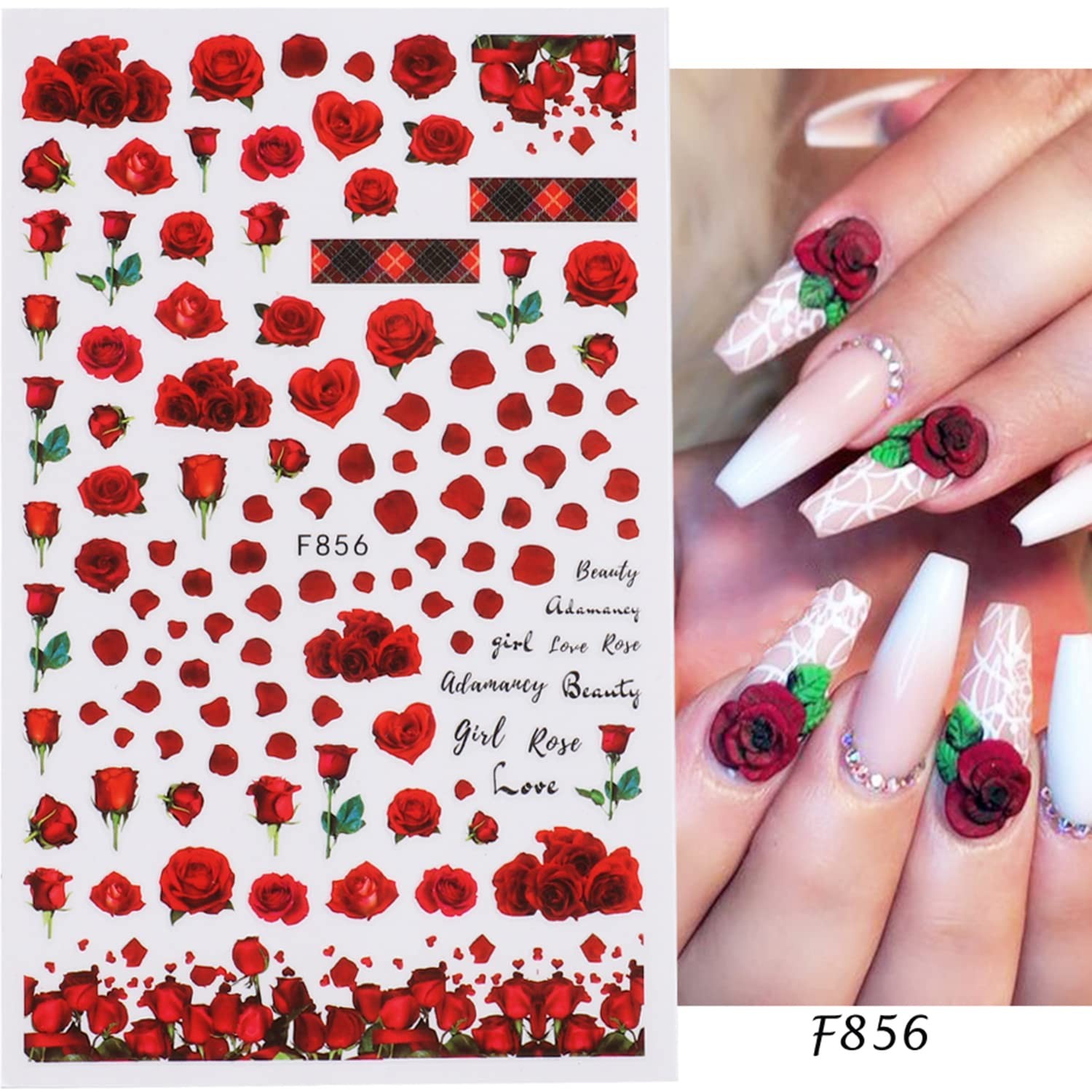 Flowers Rose Nail Art Stickers, 3D Flower Nail -Adhesive Sticker Design, Holo…