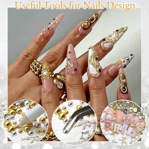 3D Nail Art Charm 12 Styles Metal Star Bows Heart Charms for Nails Gold&Silver
