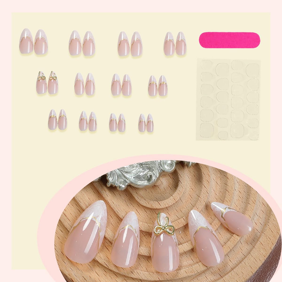 White French Tip Press on Nails Medium Medium, Summer Nails-12
