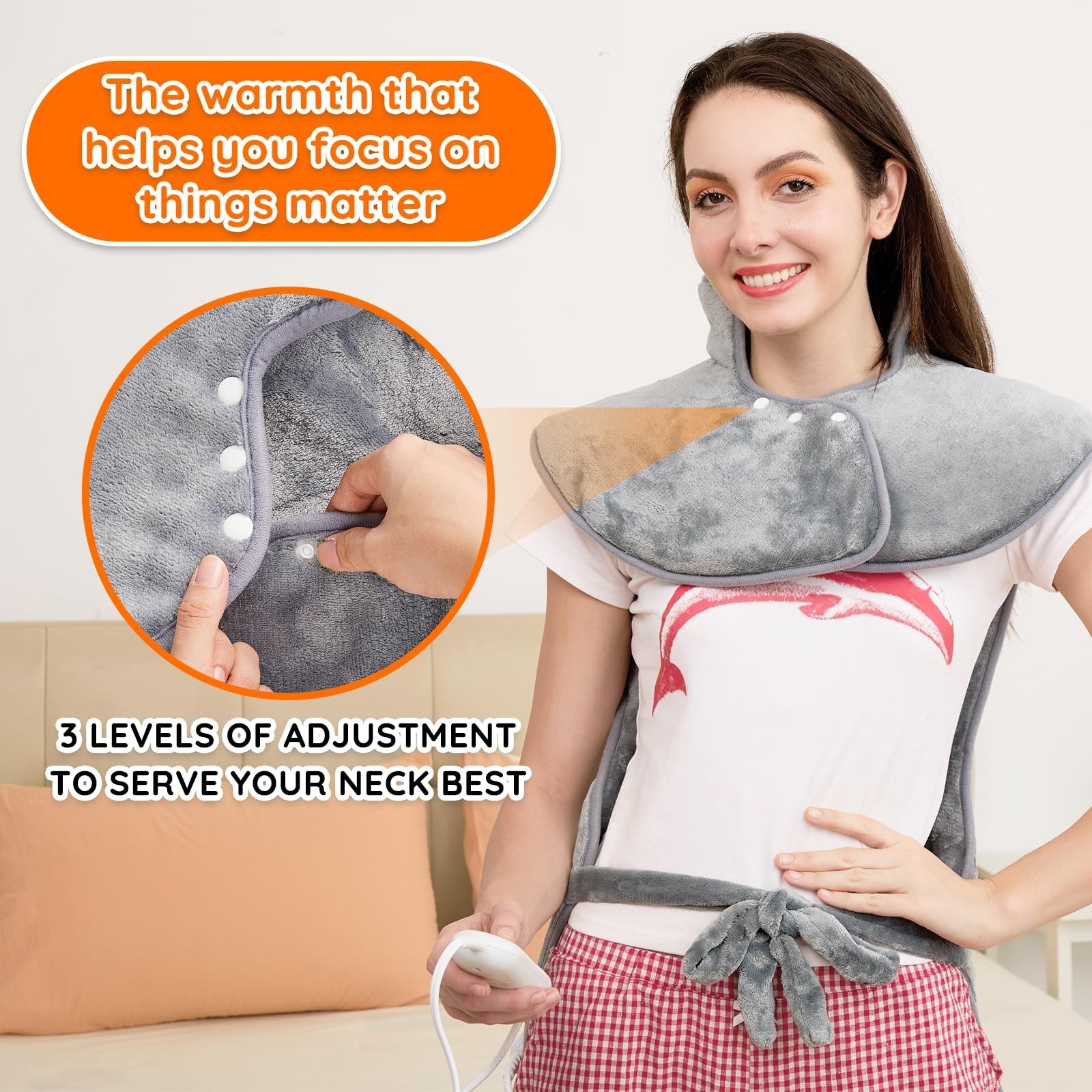 Mia&Coco Heating Pad for Neck Shoulders and Back, XL 23″x39″ Soft Flannel Wra…