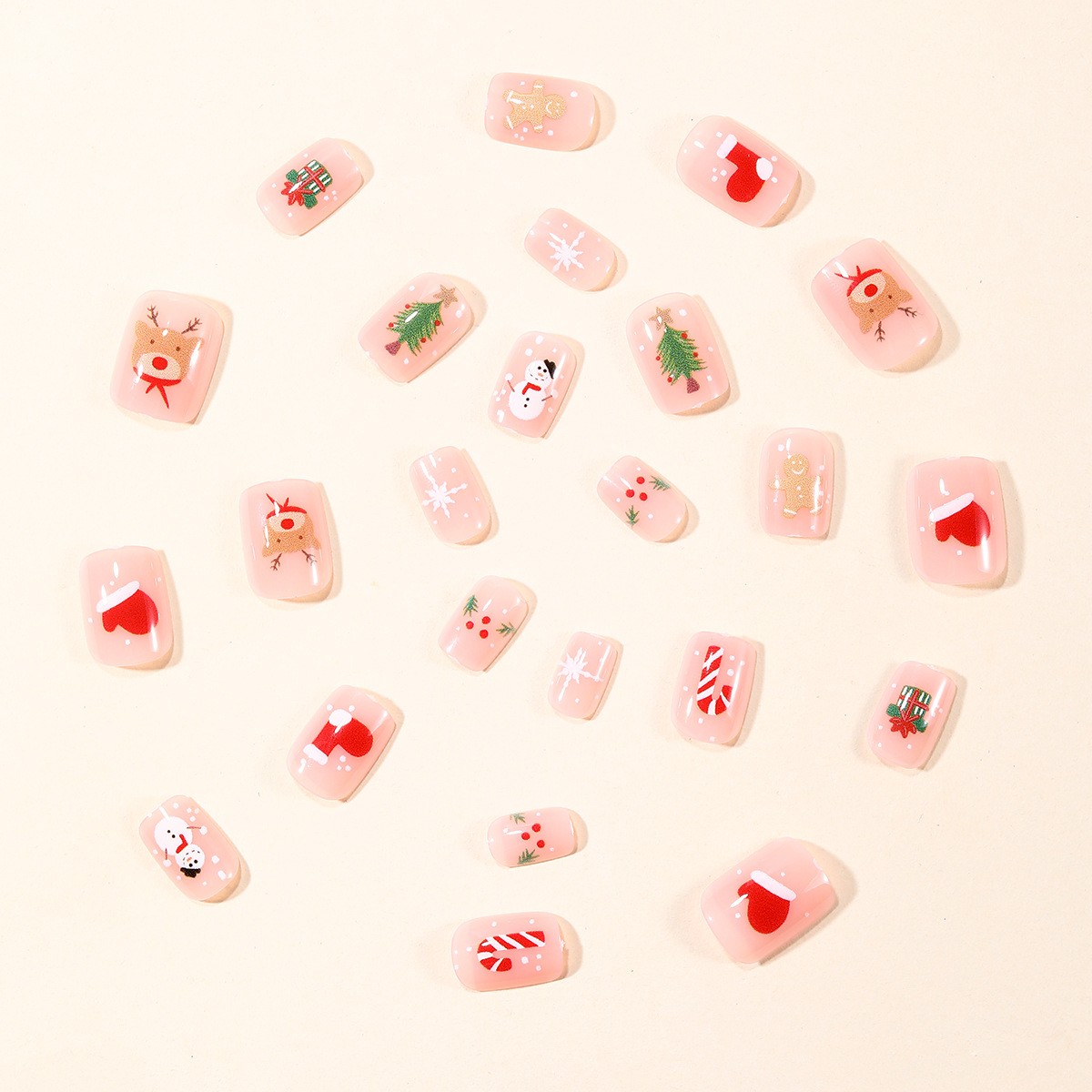 48P Christmas Gift Snowman Round Press on Nails, Lovely Holiday Daily Fake Nails