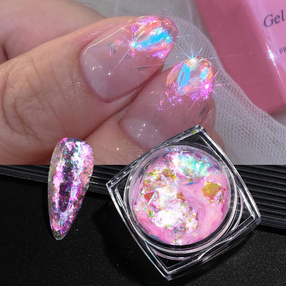 6pcs Aurora Opal Nail Glitter Flakes Iridescent Nail Pigment Crystal Mermaid Spa