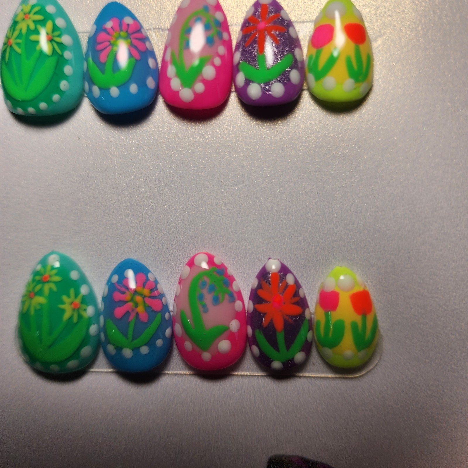 Handmade Builder Gel Floral Extra Short Almond Press On Nails
