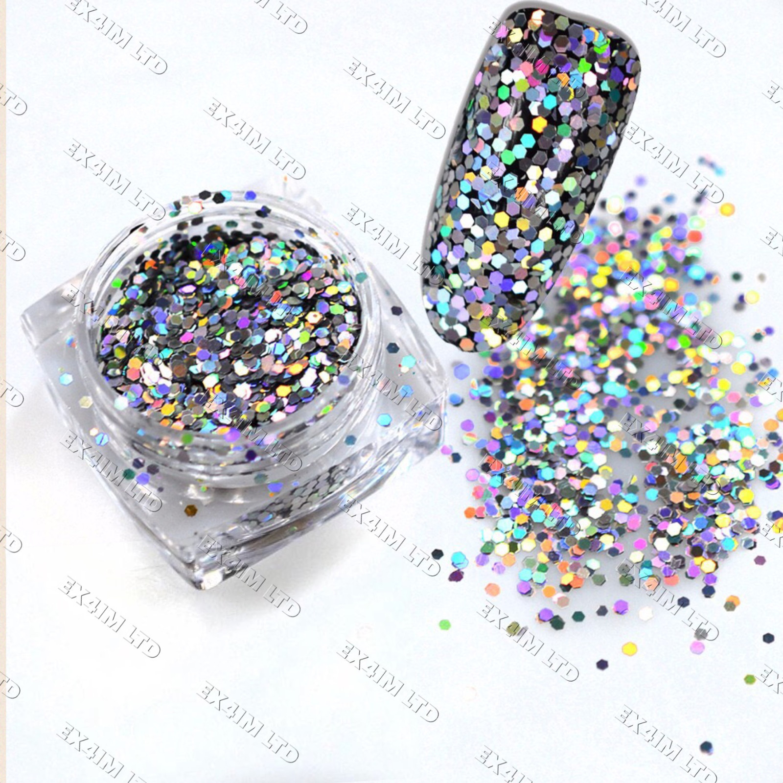 1mm HOLOGRAOHIC GLITTER FLAKES Sequins Paillette Sparkly Nail Art Hexagon 3D DIY