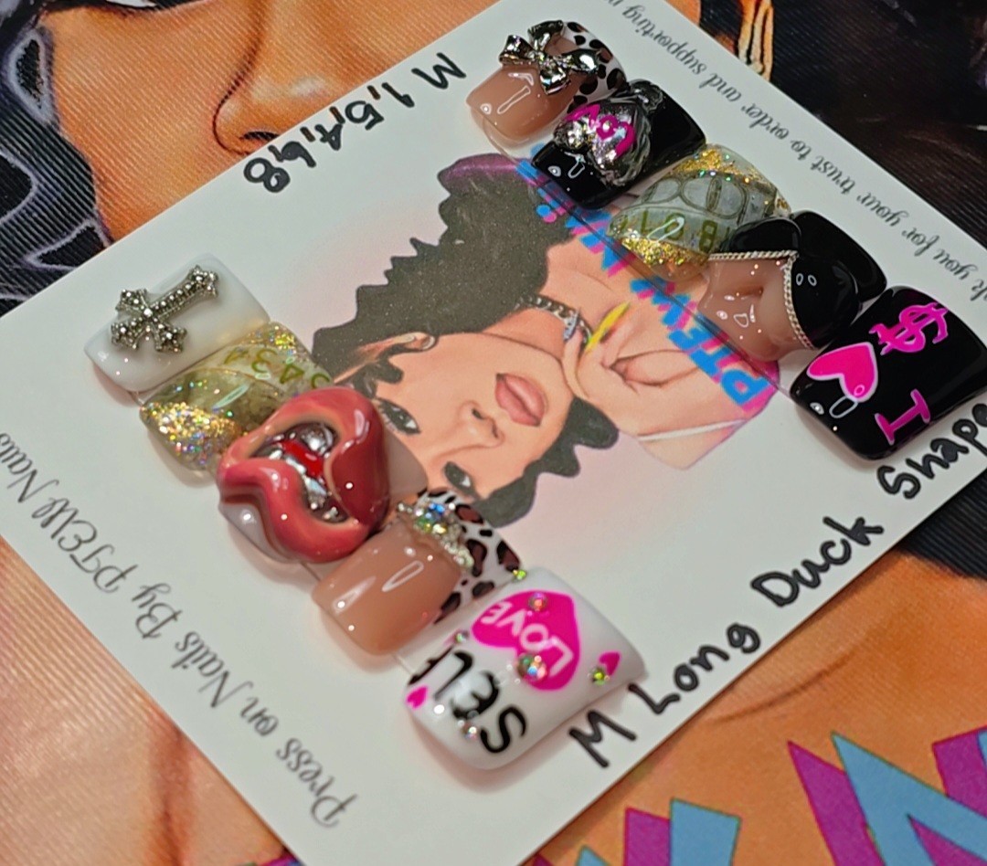 Handmade Press On Nails,3D Girlie’s Nails, Medium Size 1,5,4,6,8 Long Duck