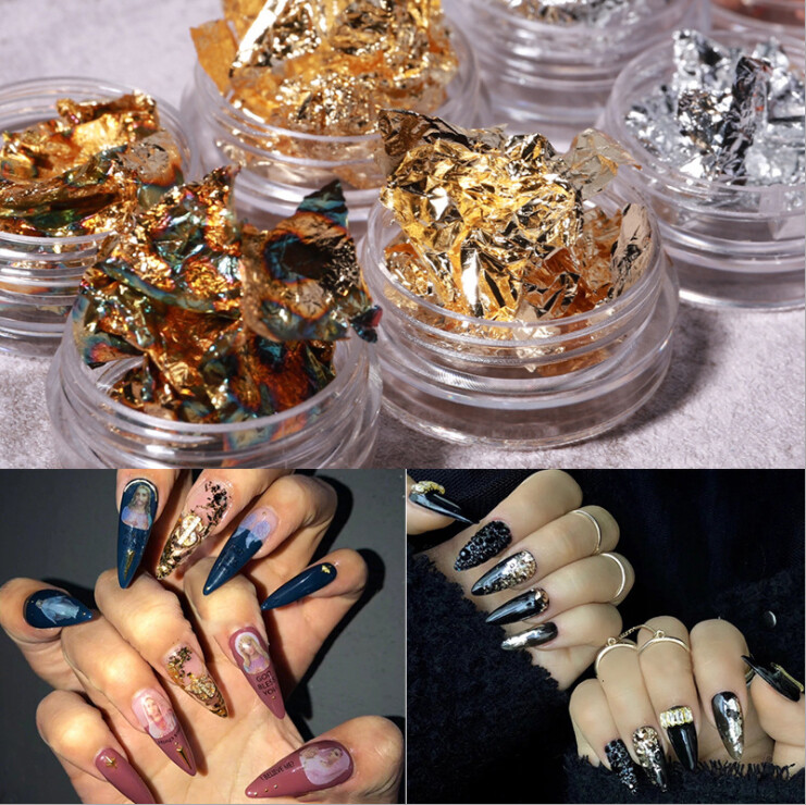 12 Pcs Nail Art Metal Foil Mixed Colors Paper 3D Sticker Flake Decal Decoration