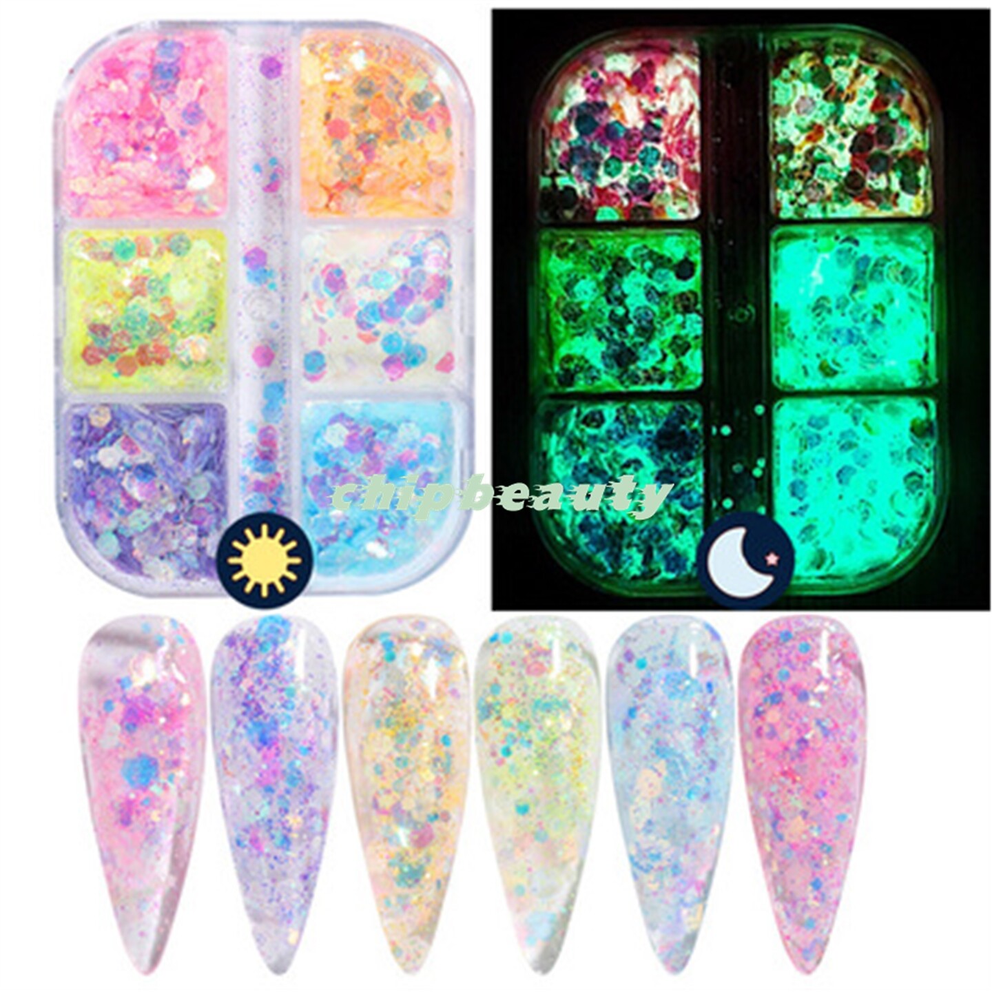 3D Glow In The Dark Glitter Nail art Decoration High Quality Design Glow Set #4