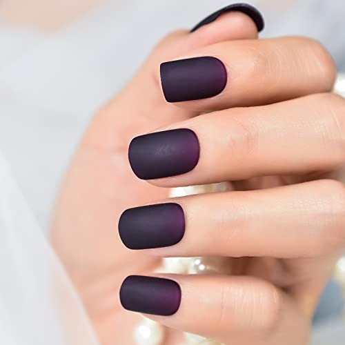 Matte Dark Purple Press On Nails False Nail Art Tips Full Cover Reusbale